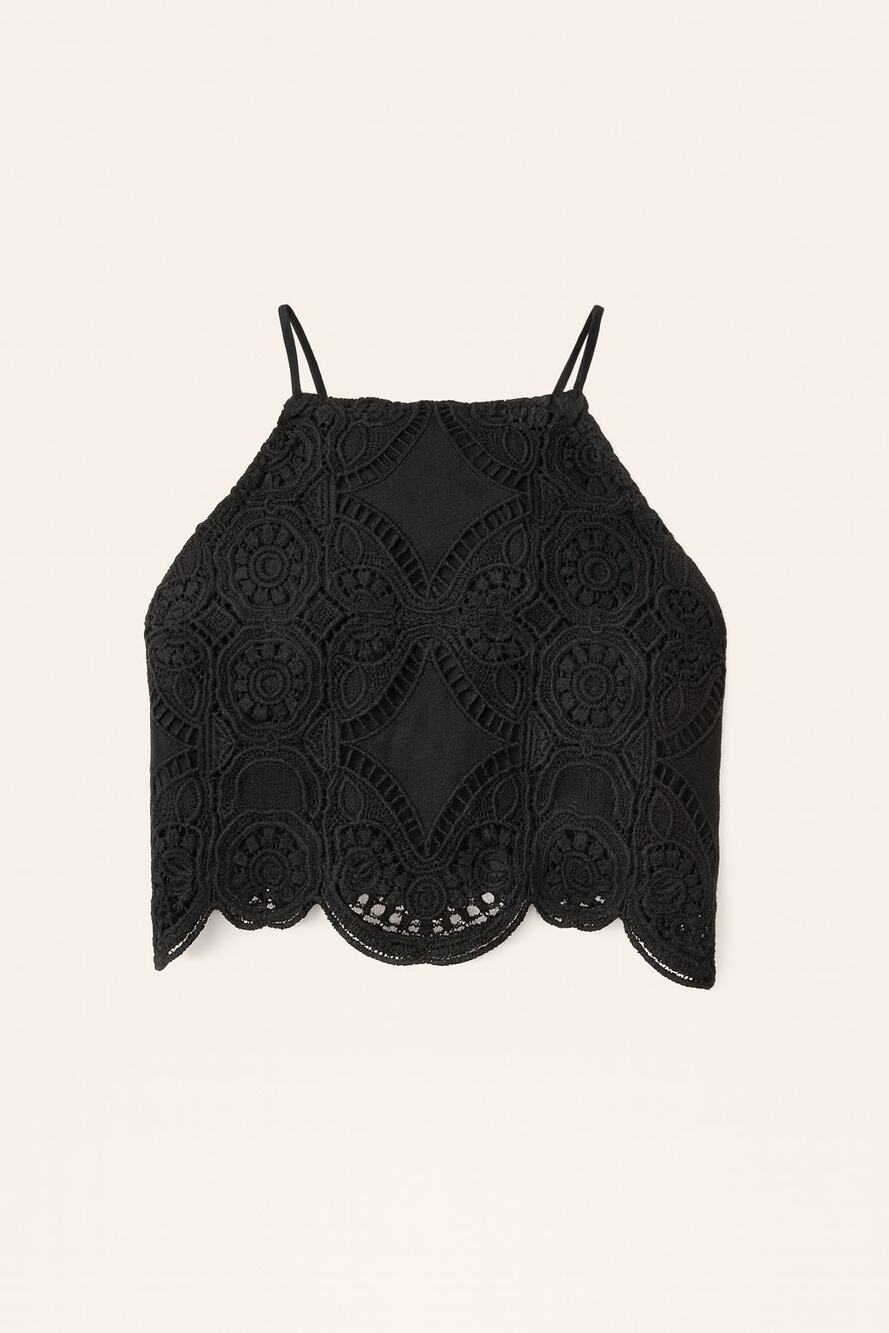 Abercrombie & Fitch Women's Crochet Lace Feminine High Neck Crop Top Black SZ S